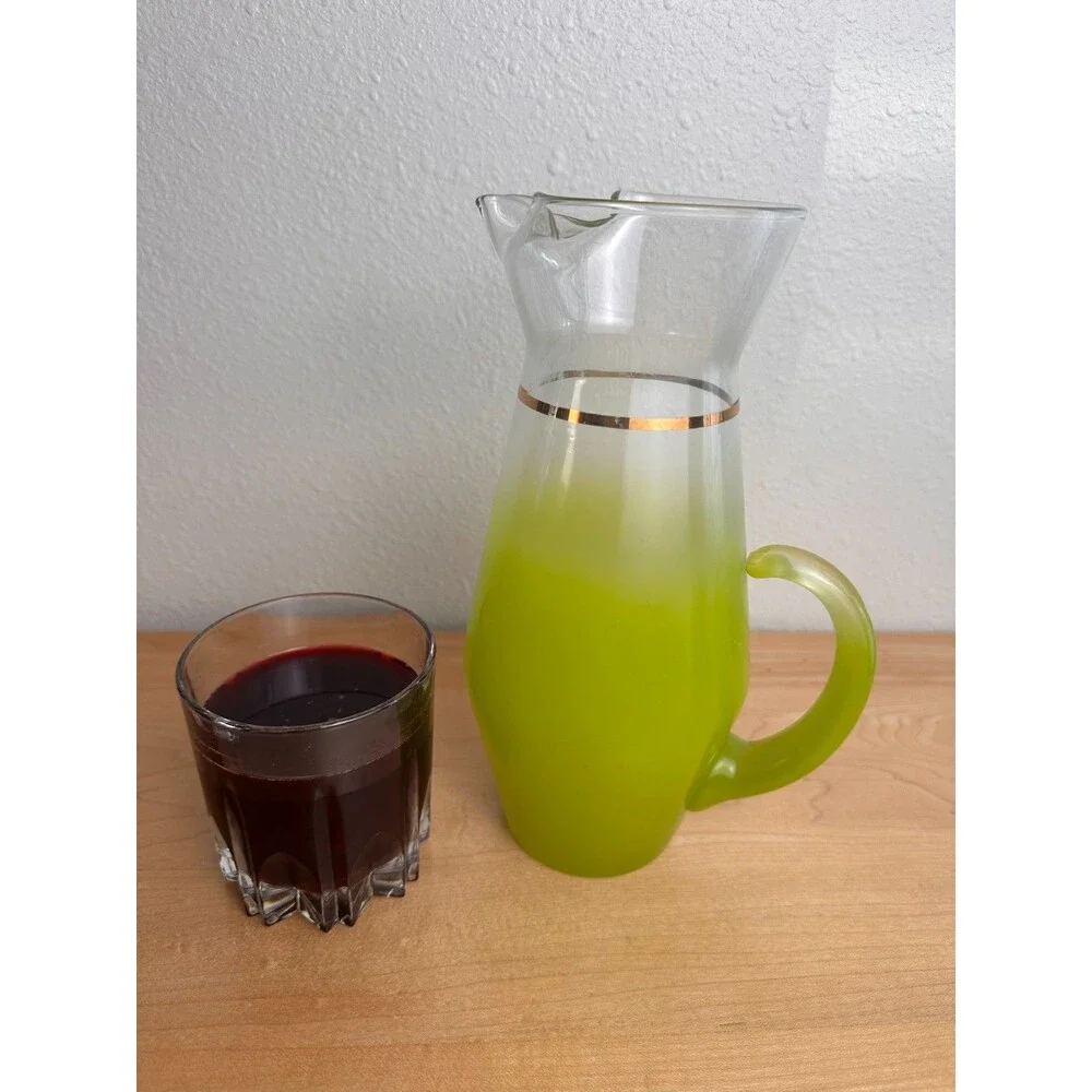 Vintage Blendo Lime Green Frosted Glass Pitcher 9